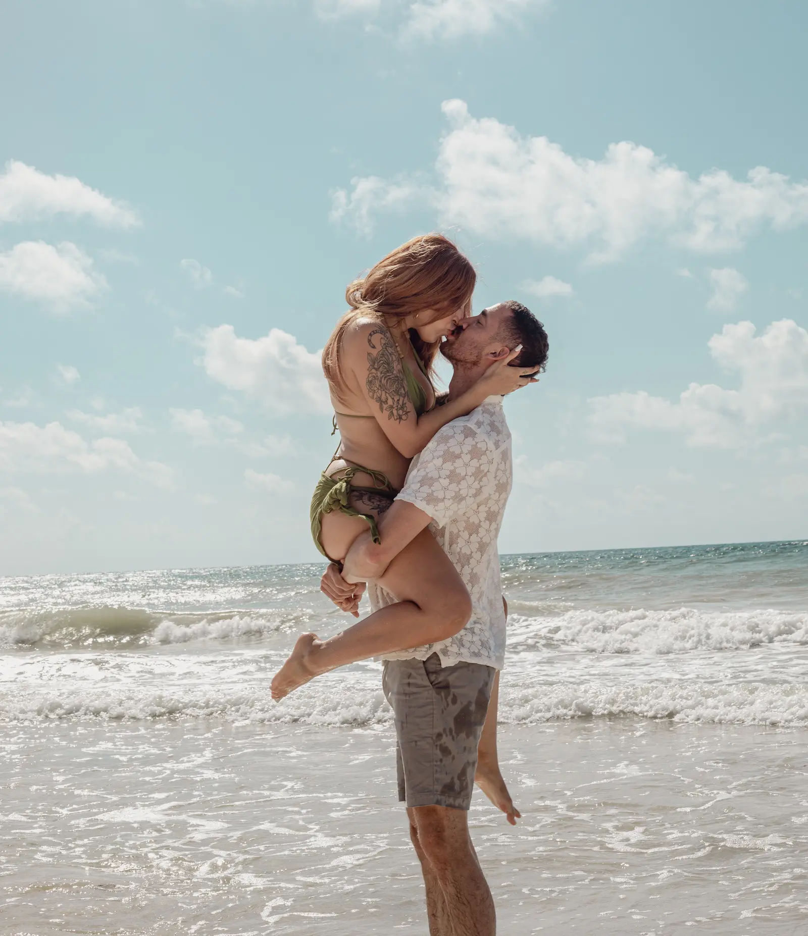 Engagement style couple portrait on Tulum beach during professional photoshoot session