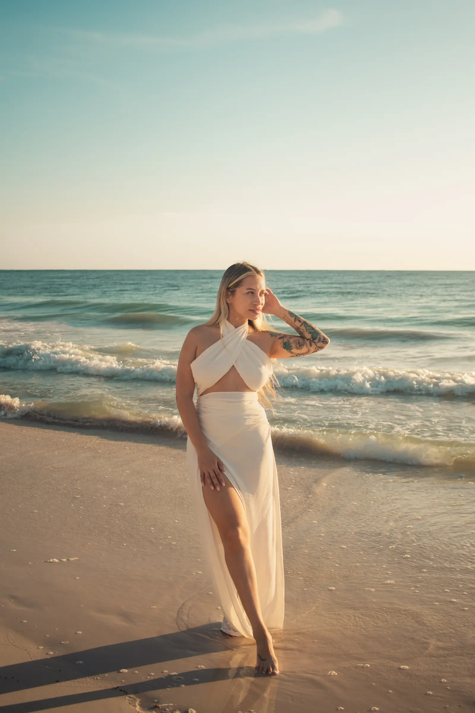 Long flowy white dress in Tulum