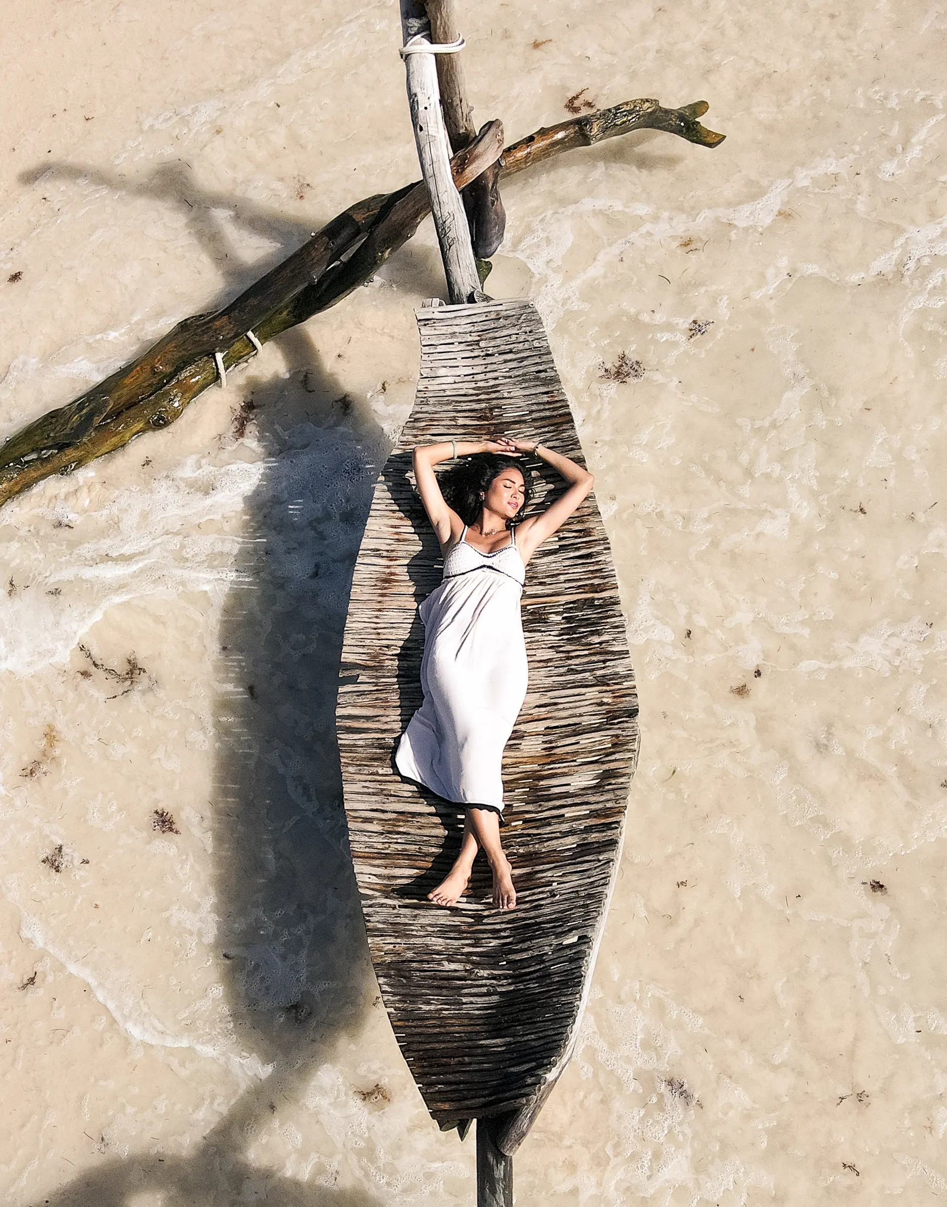 Aerial drone photo of Tulum beach photoshoot capturing waves and shoreline from above